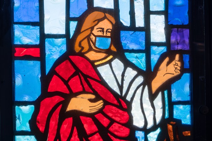 Christian themed stained glass, Freeport, Grand Bahama, Bahamas